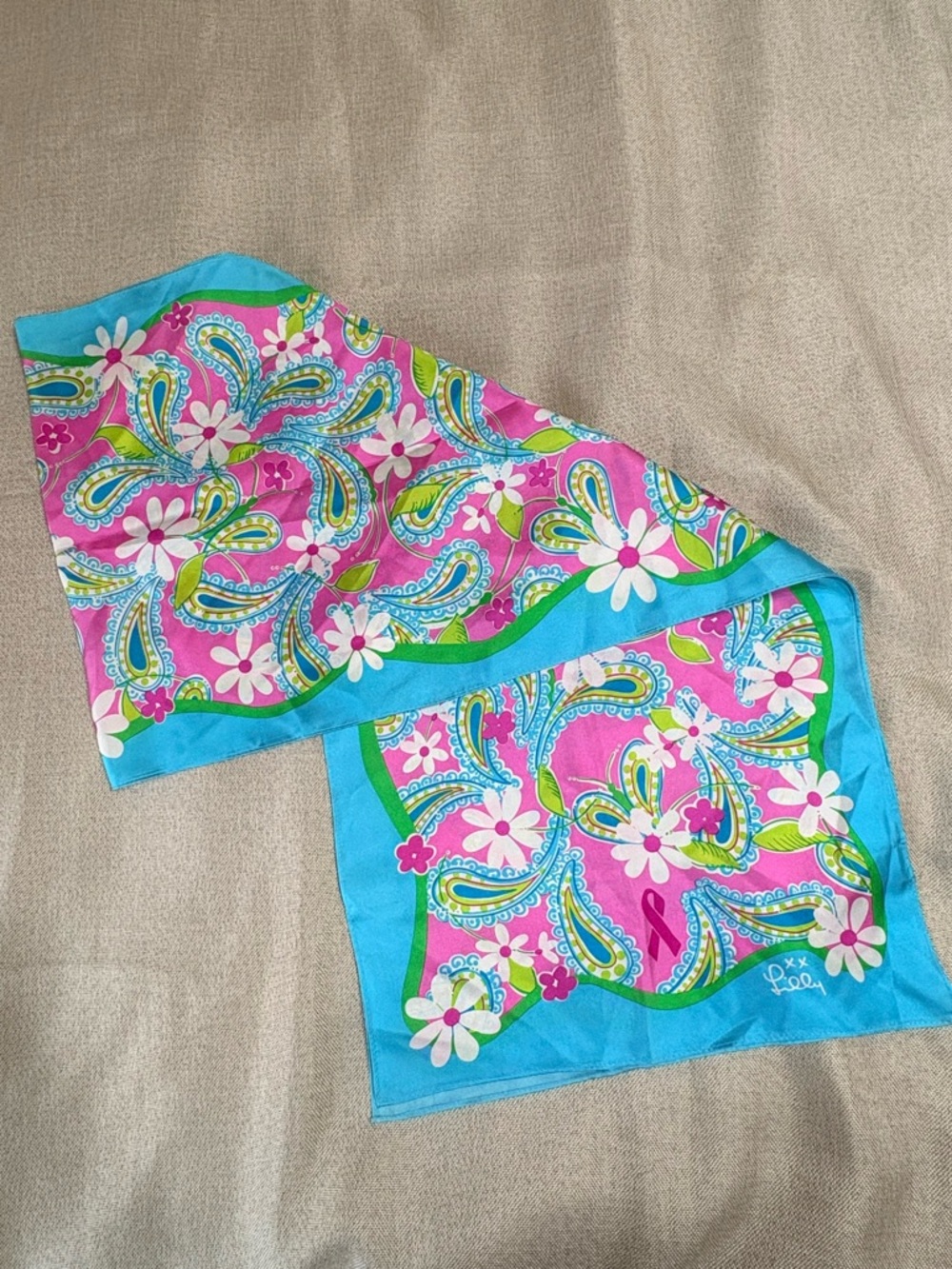 Lilly Pulitzer x Ford Silk Scarf Pink Paisley Breast Cancer Awareness 2004